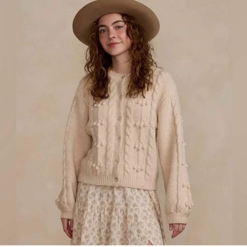 Rylee + Cru Cream Bobble Cardigan